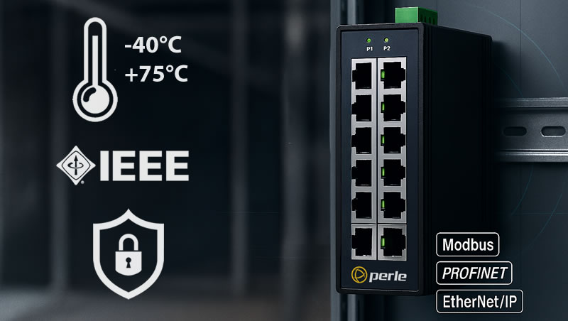 Industrial Ethernet Switch on a DIN Rail in a Control Box
