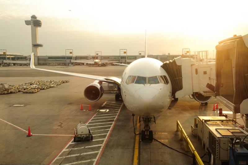 Airplane docked at terminal