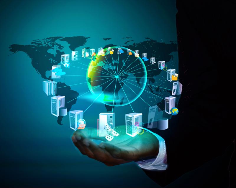 Different IoT devices connect to a centralized enterprise network.