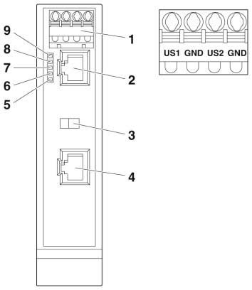 INJ 1100-T PoE Injector Front Schematic
