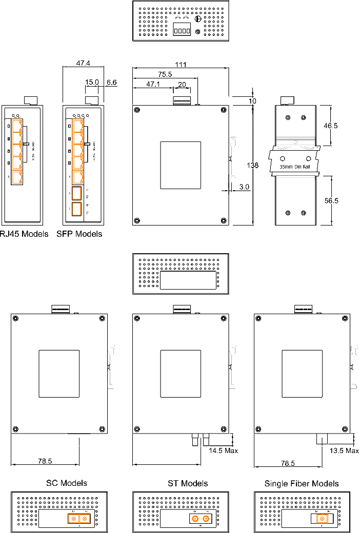 IDS-105GPP DIN Rail Mechanical Drawing