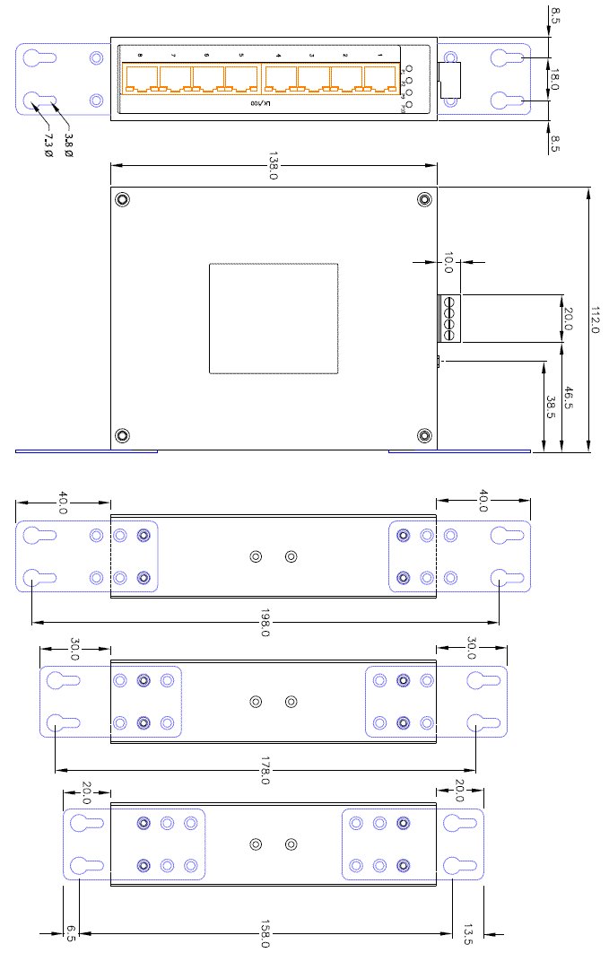 IDS-108F Panel Mount Mechanical Drawing
