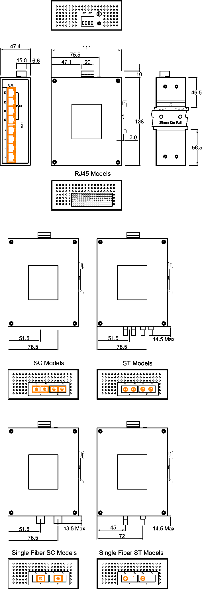 IDS-108FPP DIN Rail Mechanical Drawing