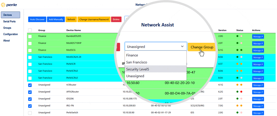 Network Assist screenshot highlighting device grouping