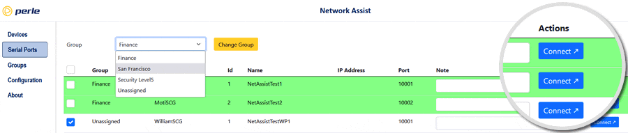 Network Assist screenshot highlighting connect button