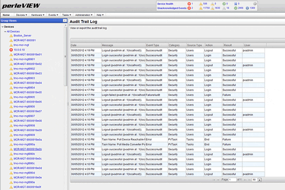 PerleVIEW Audit Trail Log